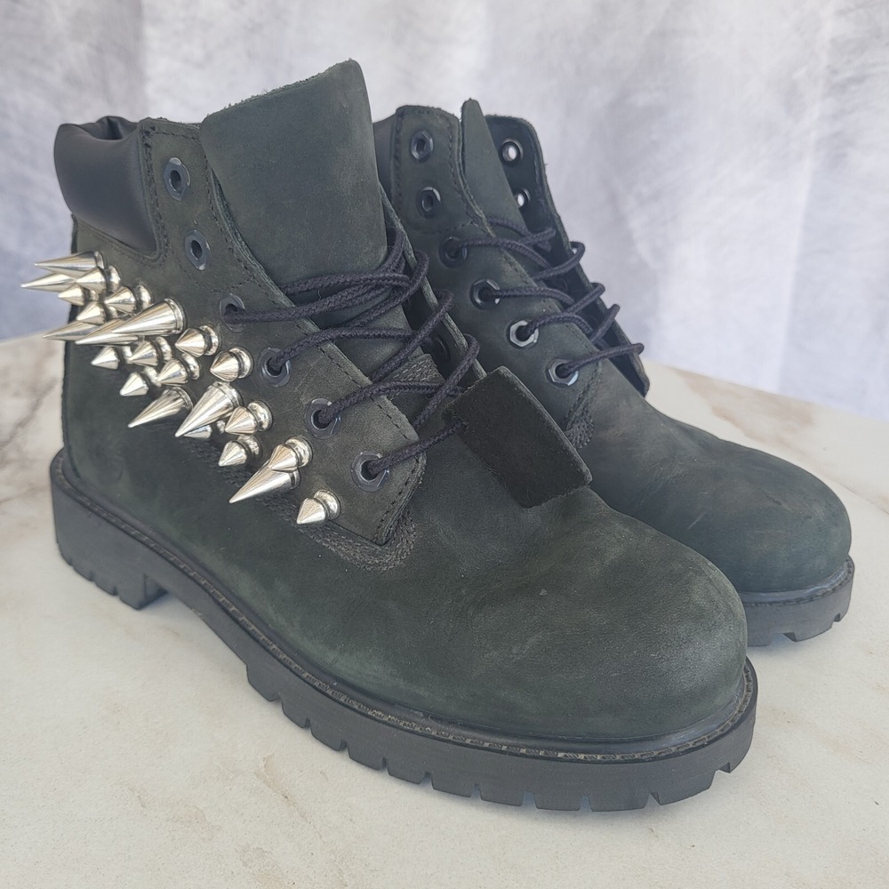 Timberland Premium Custom Spike Boots Youth Size 2.5 M Black Nubuck
